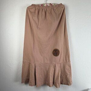 Becky’s 1633 Womens Hand Printed Pleated Hem Midi Skirt Medium Brown Art to Wear